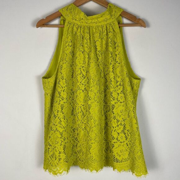 J Crew Tie Neck Sleeveless Lace Top‎ Chartreuse Scalloped Eyelash Hem Size M NEW - Picture 2 of 9